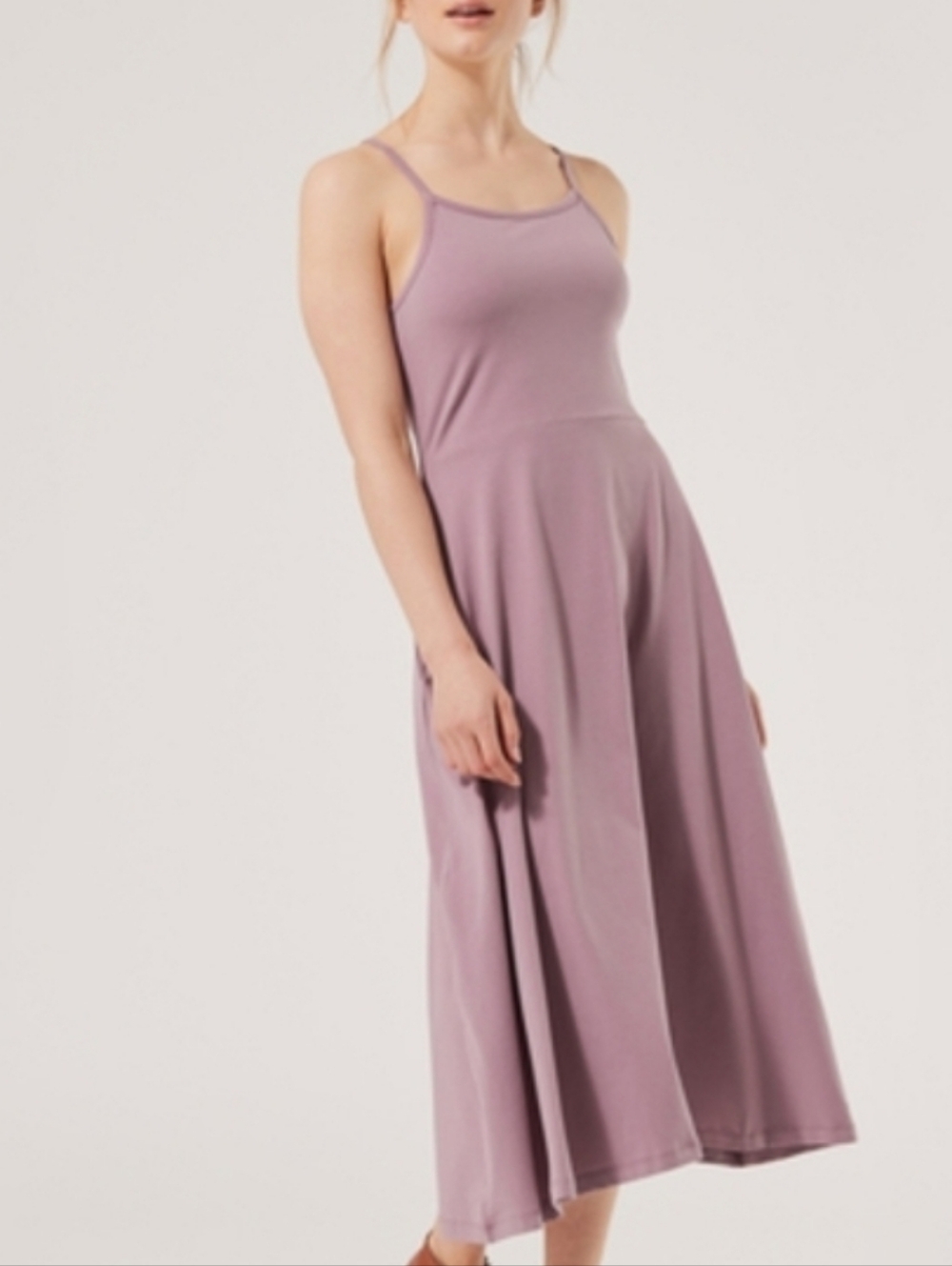 Pact Organic Cotton Fit & Flare [Small] Midi Dress Built In Bra Rose Pink - Picture 2 of 9